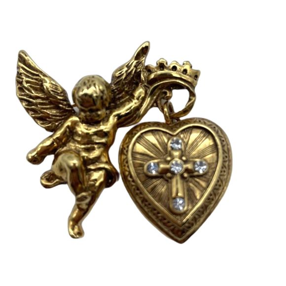 Vintage Gold-tone Angel Cherub Brooch W/ Locket -The Vatican Library Collection - Picture 1 of 4